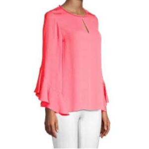 Mika Mindel coral 100 percent silk bell sleeve blouse